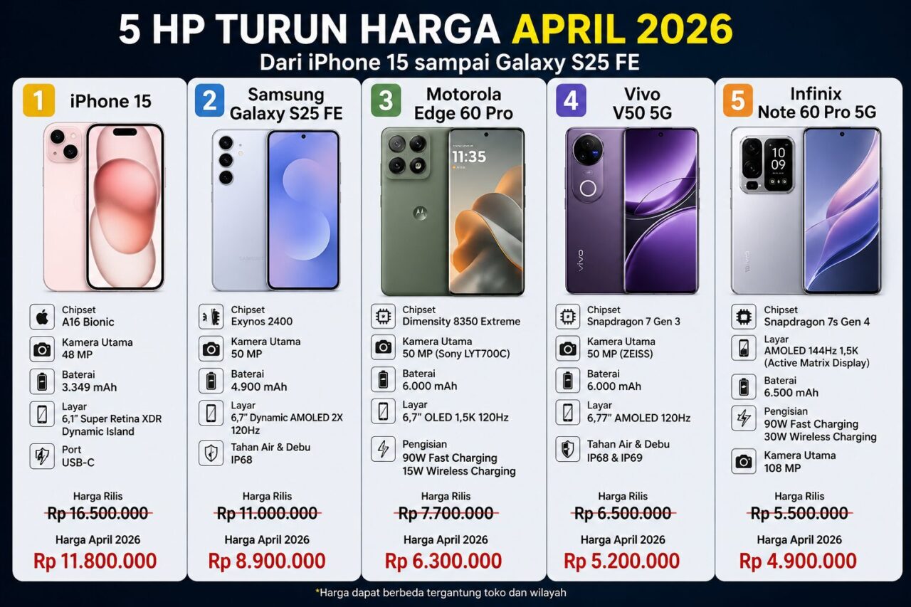 Penurunan harga smartphone pada April 2026 menjadi peluang menarik bagi pengguna yang ingin upgrade perangkat tanpa biaya besar.
