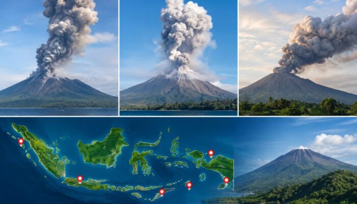 Tiga Gunung Api Erupsi Pagi Ini, Lima Gunung Berstatus Siaga
